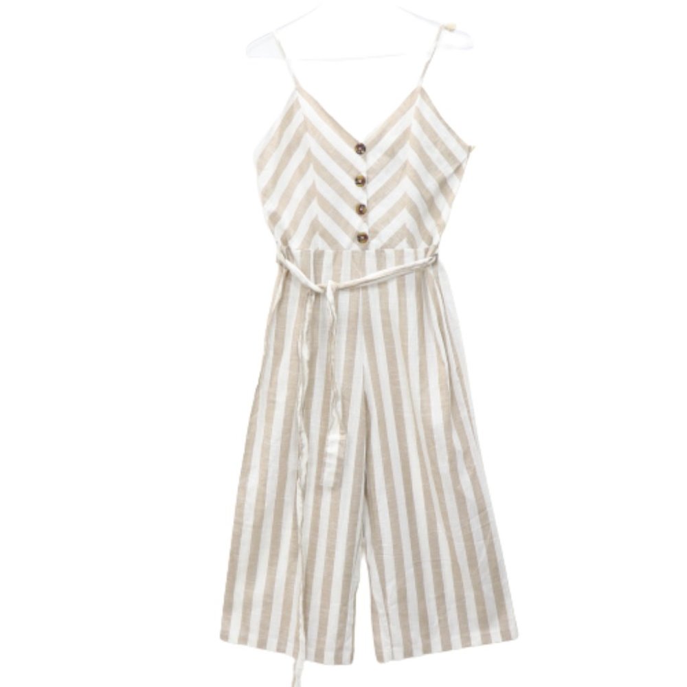 Beige & Tan Jumpsuit linen cotton adj straps